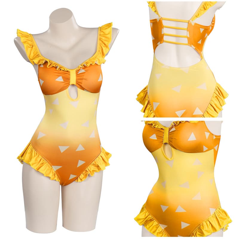 Demon Slayer Agatsuma Zenitsu Cosplay Costume Swimwear Outfits