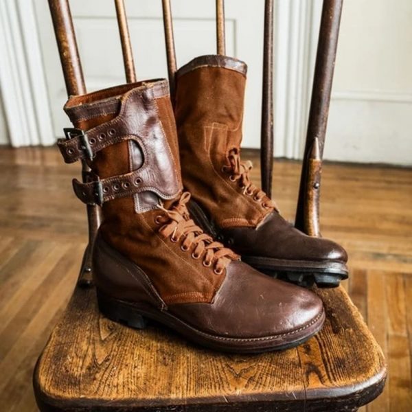 Medieval Steampunk Cosplay Boots Men Winter Larp Viking Pirate PU Leather