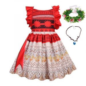 VOGUEON Girl Moana Dress Up Costume Children Ruffles Backless Vaiana Fancy Princess Outfit