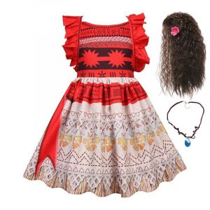 VOGUEON Girl Moana Dress Up Costume Children Ruffles Backless Vaiana Fancy Princess Outfit