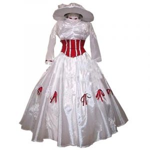 Mary Poppins Costume Adult Size With Red Satin Corset Dress