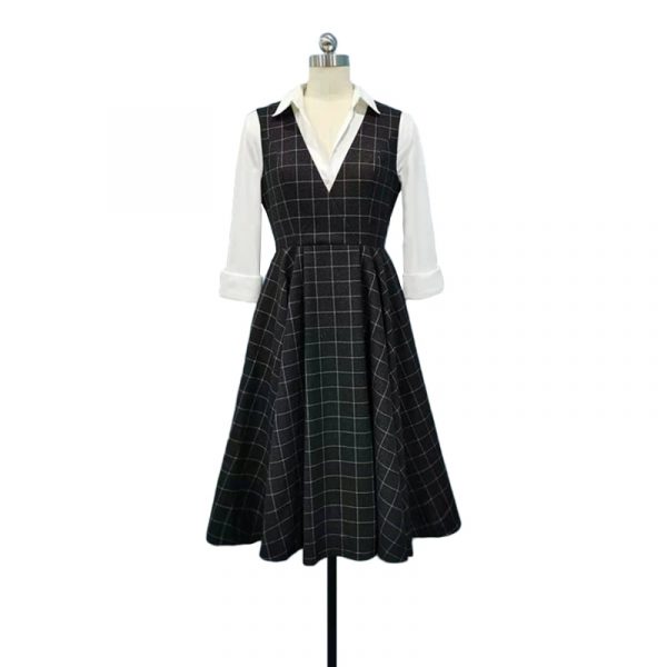 Beth Harmon Retro Plaid Sleeveless Mid-length Dress Skin-friendly