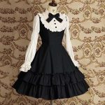Vintage Slim Cotton Dress Lolita Classic Mary Magdalene Women Bow Tie Ruffle Layer Princess
