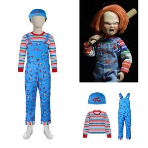 Child's Play Chucky Good Guys Cosplay Costume for Kids Printed Blue