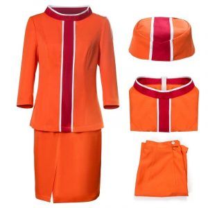 Movie Wives of the Skies Retro Stewardess Cosplay Costume WOTS Orange The 1960s Airline Hostess Uniform