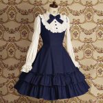 Vintage Slim Cotton Dress Lolita Classic Mary Magdalene Women Bow Tie Ruffle Layer Princess