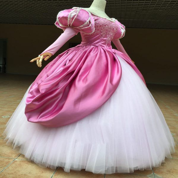 Ariel Princess Cosplay Costume Pink Dress Long Sleeve With Pearl