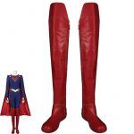 Women Super Lady Cosplay Costume Superheroine Kara Red Knee Length Boots