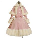 Women Lolita Autumn Coat Warm Fur Collar Bowknot Dress Jacket