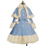 Women Lolita Autumn Coat Warm Fur Collar Bowknot Dress Jacket