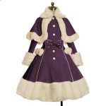 Women Lolita Autumn Coat Warm Fur Collar Bowknot Dress Jacket