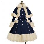 Women Lolita Autumn Coat Warm Fur Collar Bowknot Dress Jacket