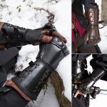 Steampunk Samurai Leather Bracer Long Glove Viking Wrist Guard Cuff Medieval Armor