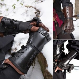 Steampunk Samurai Leather Bracer Long Glove Viking Wrist Guard Cuff Medieval Armor