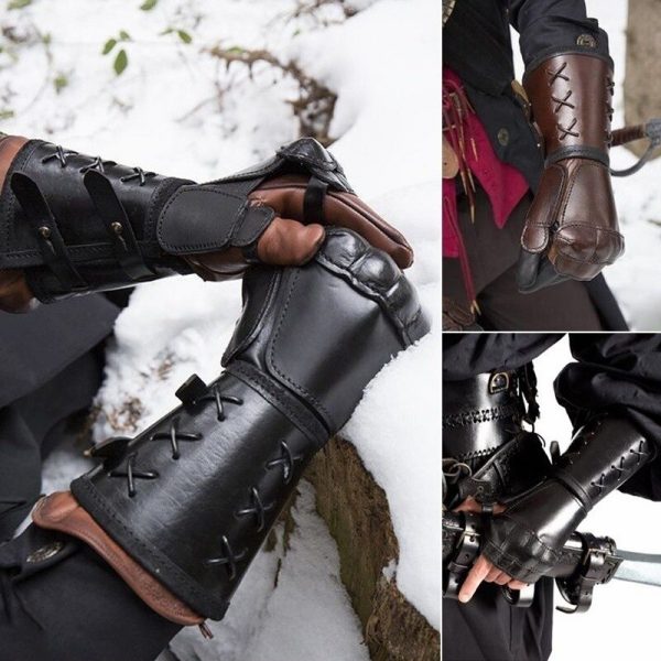 Steampunk Samurai Leather Bracer Long Glove Viking Wrist Guard Cuff Medieval Armor