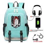 Anime Backpack Attack on Titan Cartoon Rucksack School Bags for Unisex USB Fashion Port Headphone