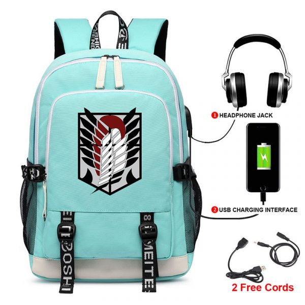Anime Backpack Attack on Titan Cartoon Rucksack School Bags for Unisex USB Fashion Port Headphone