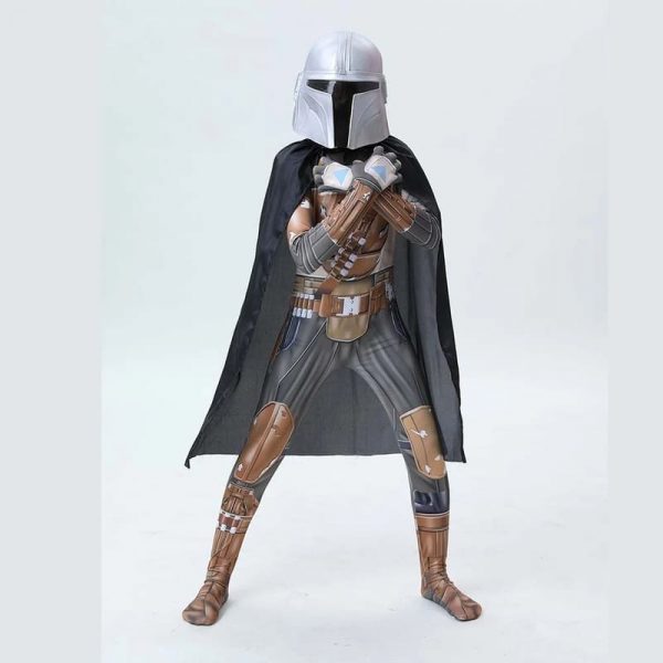 Kids Mandalorian Cosplay Costume Fancy Children Jumpsuit Cloak Cape Outfit