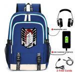 Anime Backpack Attack on Titan Cartoon Rucksack School Bags for Unisex USB Fashion Port Headphone