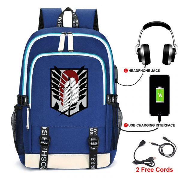 Anime Backpack Attack on Titan Cartoon Rucksack School Bags for Unisex USB Fashion Port Headphone