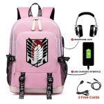Anime Backpack Attack on Titan Cartoon Rucksack School Bags for Unisex USB Fashion Port Headphone