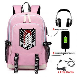 Anime Backpack Attack on Titan Cartoon Rucksack School Bags for Unisex USB Fashion Port Headphone