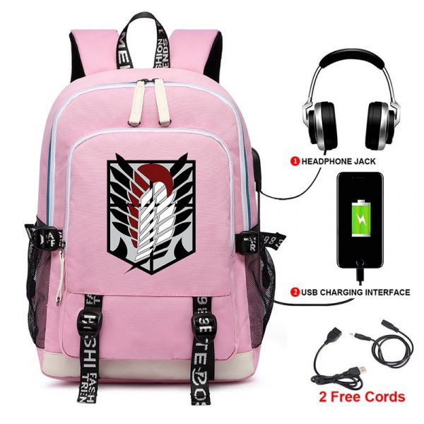 Anime Backpack Attack on Titan Cartoon Rucksack School Bags for Unisex USB Fashion Port Headphone