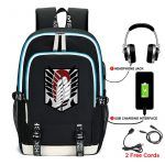 Anime Backpack Attack on Titan Cartoon Rucksack School Bags for Unisex USB Fashion Port Headphone