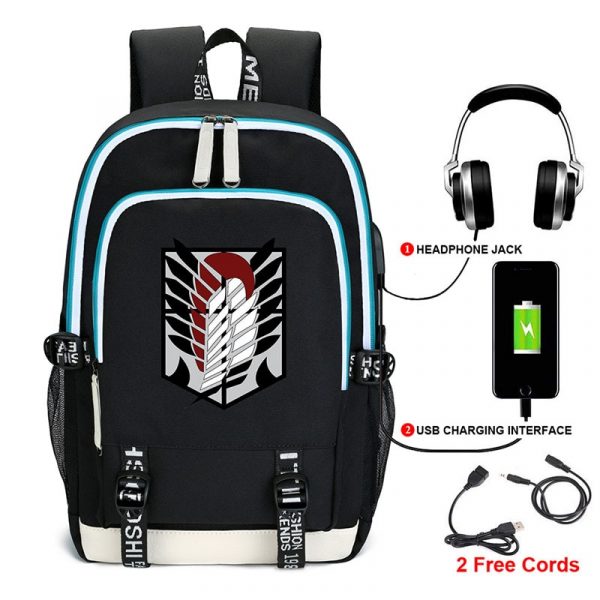 Anime Backpack Attack on Titan Cartoon Rucksack School Bags for Unisex USB Fashion Port Headphone