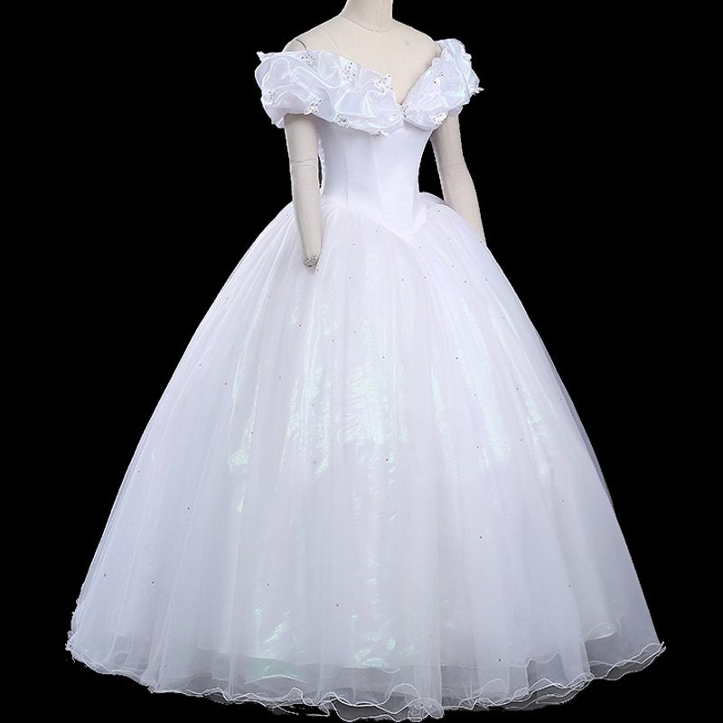 Movie Cinderella Cosplay Costume Adult Women Gorgeous Pure White Princess Dress