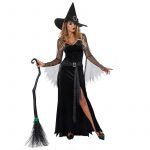 Fancy Dress Up for Adult Women Halloween Witch Dresses Black Wizard Costumes