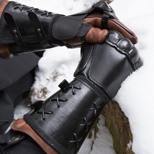 Steampunk Samurai Leather Bracer Long Glove Viking Wrist Guard Cuff Medieval Armor