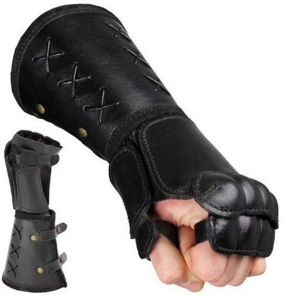 Steampunk Samurai Leather Bracer Long Glove Viking Wrist Guard Cuff Medieval Armor