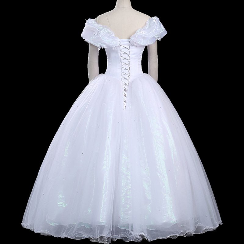 Movie Cinderella Cosplay Costume Adult Women Gorgeous Pure White Princess Dress