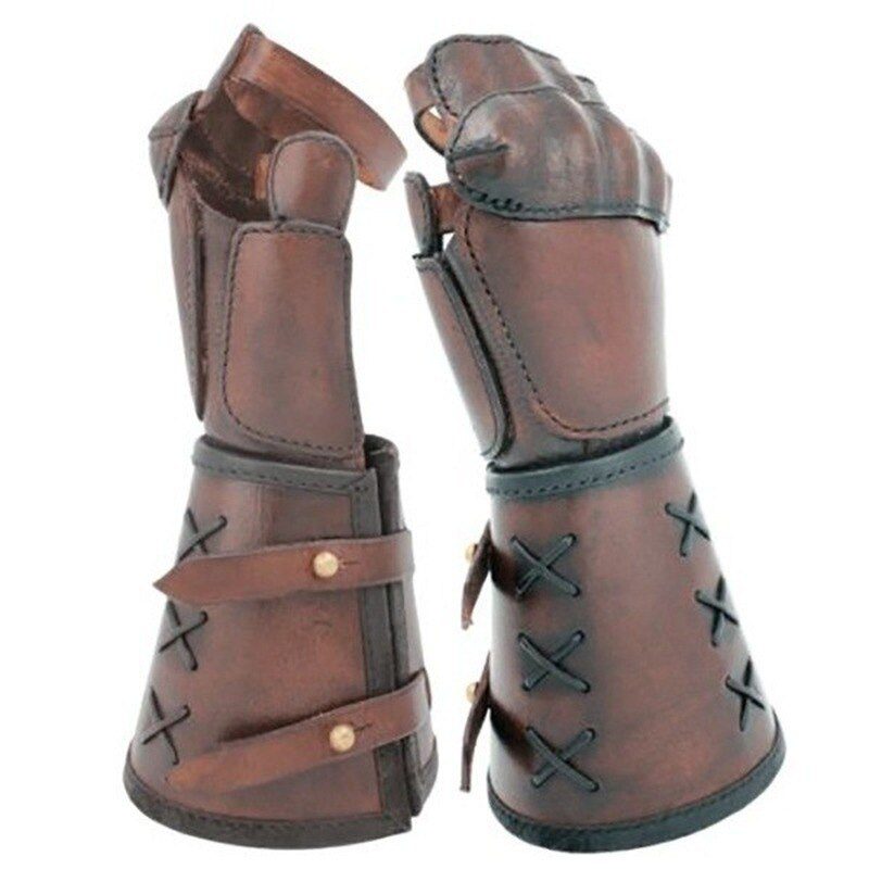Steampunk Samurai Leather Bracer Long Glove Viking Wrist Guard Cuff Medieval Armor