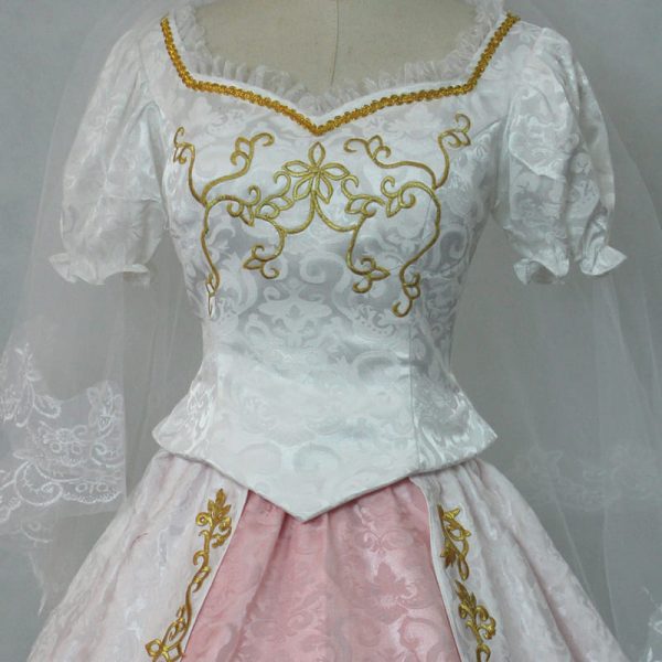 Movie Princess Rapunzel Cosplay Costume Adult Women White Wedding Dress