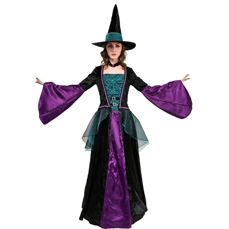 Witch Costume for Women Luxury Purple Wizard Long Dress