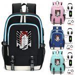 Anime Backpack Attack on Titan Cartoon Rucksack School Bags for Unisex USB Fashion Port Headphone