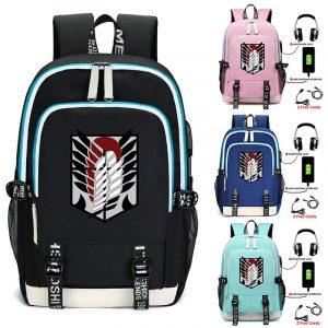 Anime Backpack Attack on Titan Cartoon Rucksack School Bags for Unisex USB Fashion Port Headphone