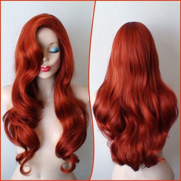 Jessica Rabbit Wavy Long Copper Red Hair Little Mermaid Princess Ariel Cosplay Wig