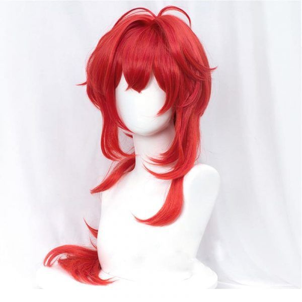 Genshin Impact Diluc Cosplay 60cm Long Red Cosplay Wig