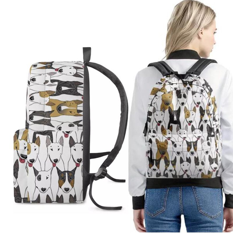 Women Bull Terrier Backpack Canvas Female Shoulder Bag Cartoon Bulldog All-over Printing Mochila Travel Backpack