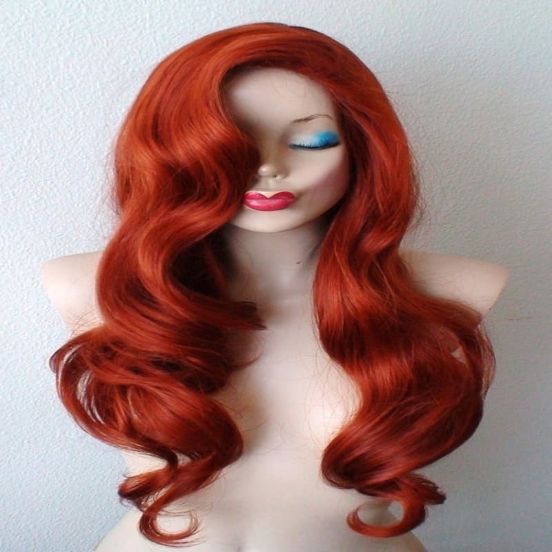 Jessica Rabbit Wavy Long Copper Red Hair Little Mermaid Princess Ariel Cosplay Wig