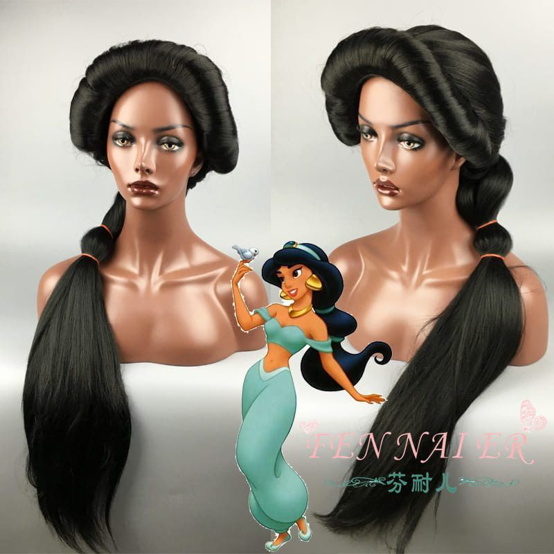 Cartoon Anime Jasmine Princess Long Braid Styled Slicked Back Cosplay Wig