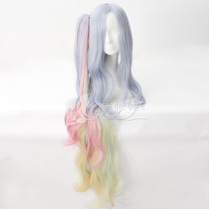 No Game No Life Shiro Cosplay Wig 120cm Blue Pink Yellow Mix Long Wavy Wigs