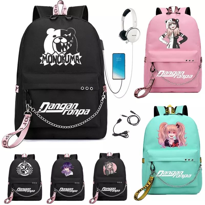 BPZMD Anime Danganronpa Backpack USB Port Monokuma School Bag