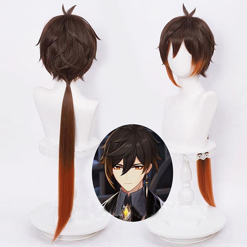 Genshin Impact Zhongli Cosplay 90cm Long Christmas Brown Orange Wig