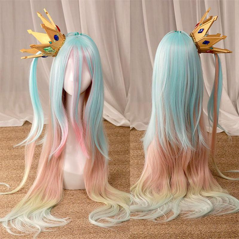No Game No Life Shiro Wig Long Mixed Color Straight Wigs Sora Cosplay Wig Purple Red Wig