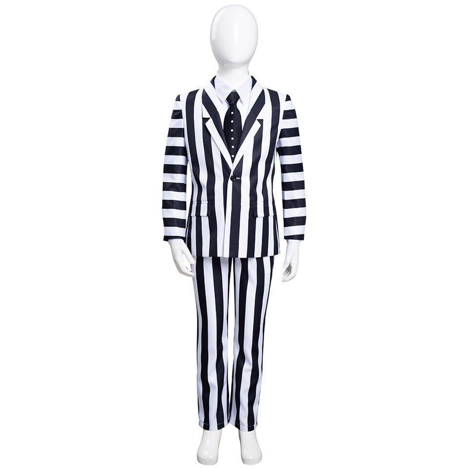 Kids Beetlejuice Cosplay Costume Striped Uniform Outfits