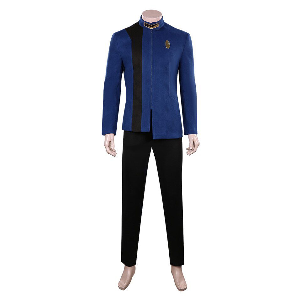 Star Cosplay Trek TNG Cosplay Costume Blue Coat Pants Uniform Brooch Outfits Halloween Carnival Suit